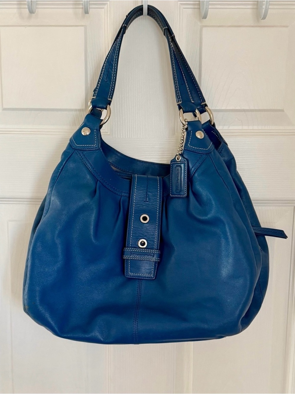 Coach Soho Pleated Leather Lynn Large Hobo Blue F15075
